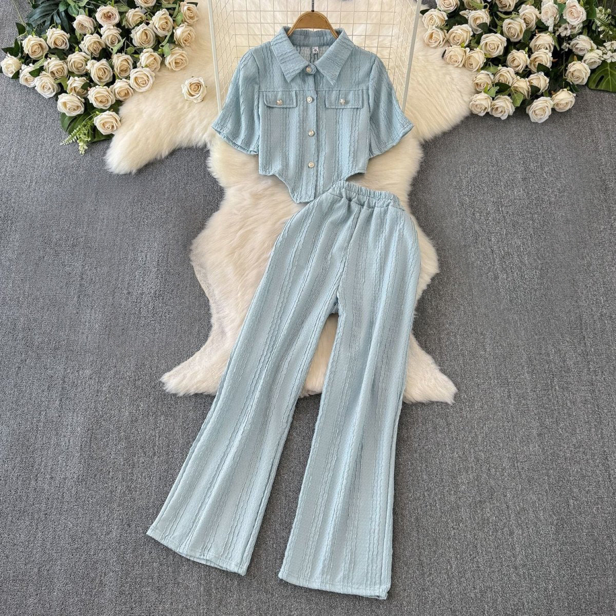Casual shirt met korte mouwen en wijde broek set voor dames - Jorisenmerle