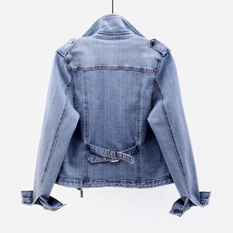Cropped Denimjack voor Dames met Reverskraag en Asymmetrische Sluiting - Jorisenmerle