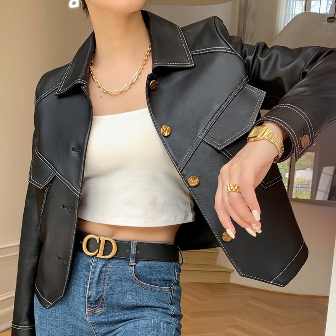 Dames cropped moto faux leren jas - Jorisenmerle