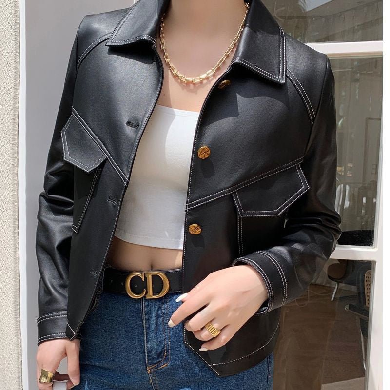 Dames cropped moto faux leren jas - Jorisenmerle