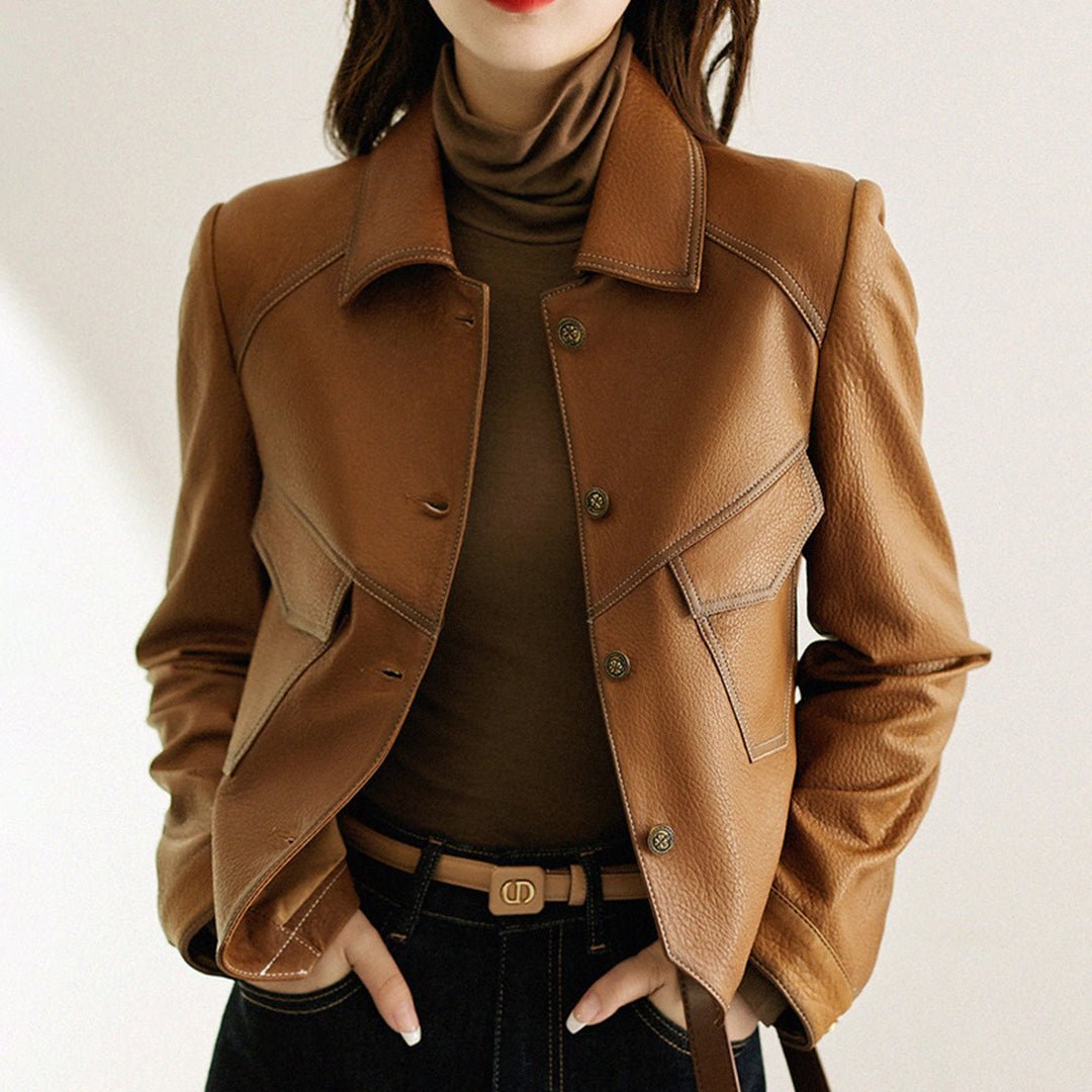 Dames cropped moto faux leren jas - Jorisenmerle