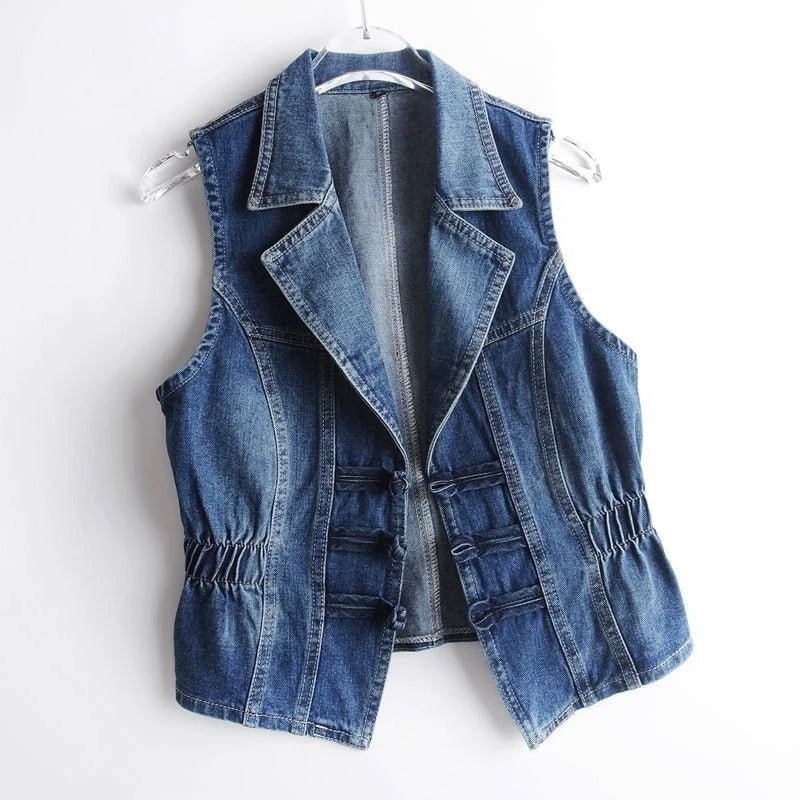Dames denimvest met reverskraag en elastische taille - Jorisenmerle