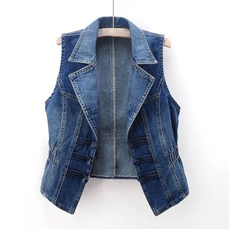 Dames denimvest met reverskraag en elastische taille - Jorisenmerle