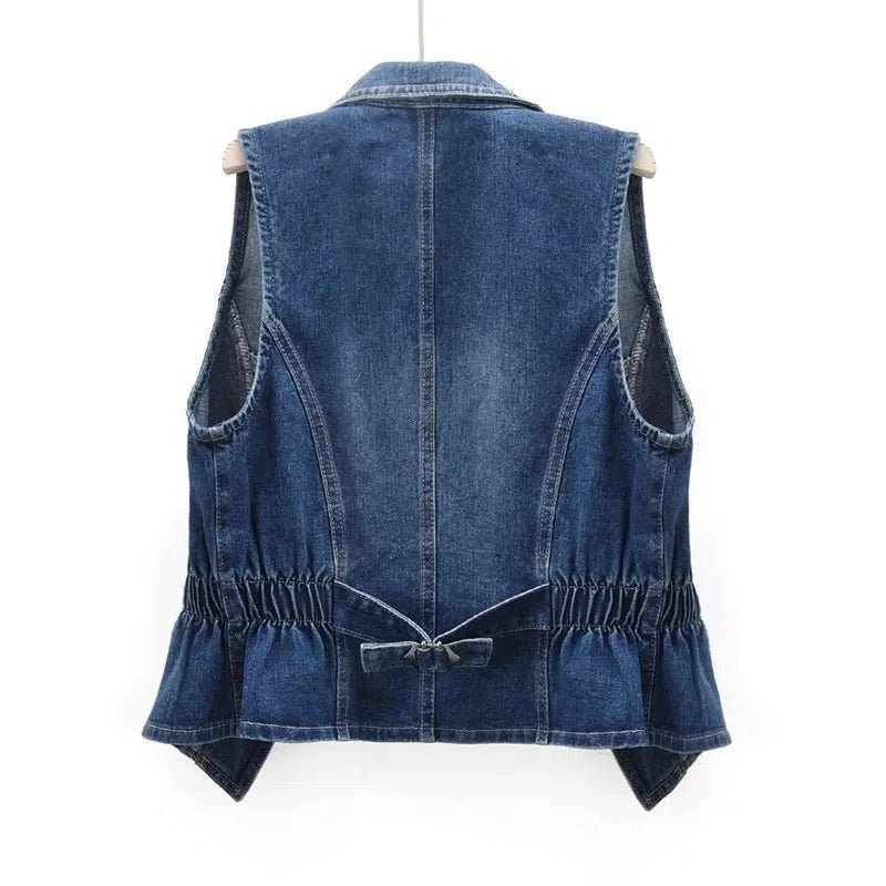 Dames denimvest met reverskraag en elastische taille - Jorisenmerle