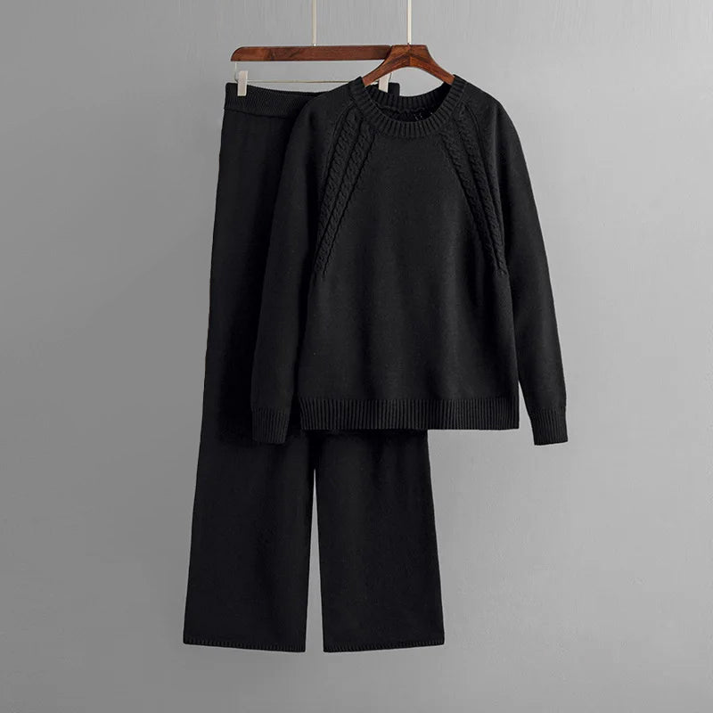 Dames Twee - Delig Set met Kabelpatroon Sweater en Broek - Jorisenmerle