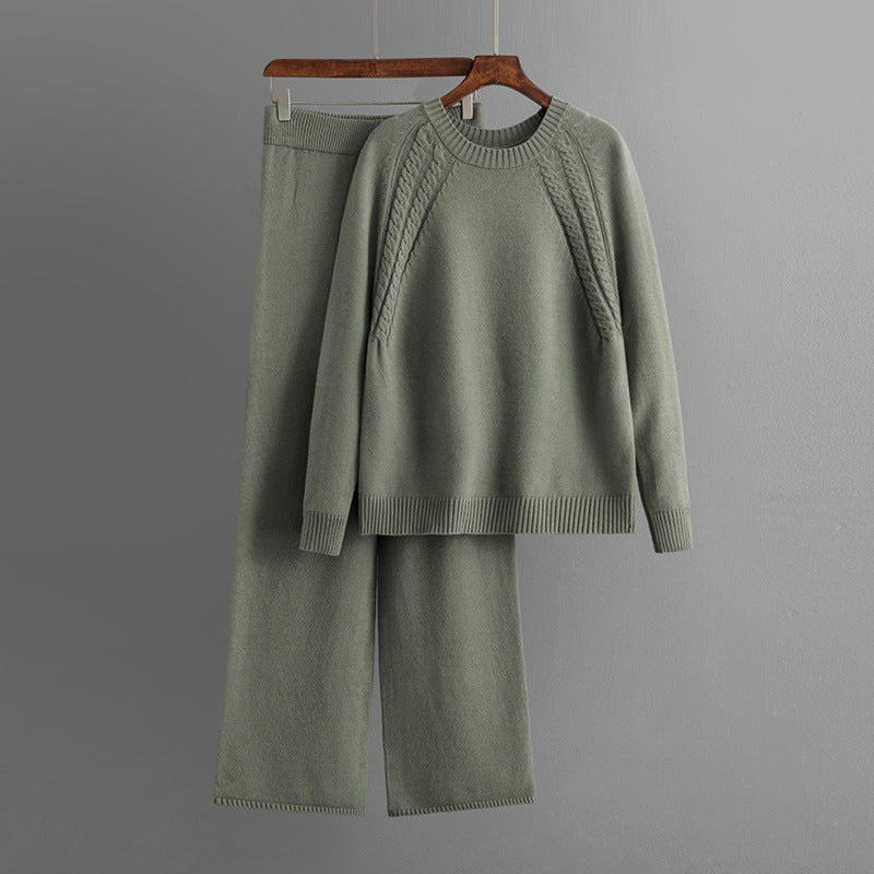 Dames Twee - Delig Set met Kabelpatroon Sweater en Broek - Jorisenmerle