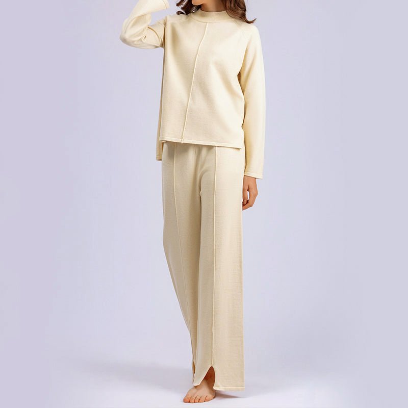 Dames Tweedelige Gebreide Set met Asymmetrische Trui en Broek - Jorisenmerle