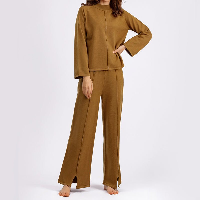 Dames Tweedelige Gebreide Set met Asymmetrische Trui en Broek - Jorisenmerle