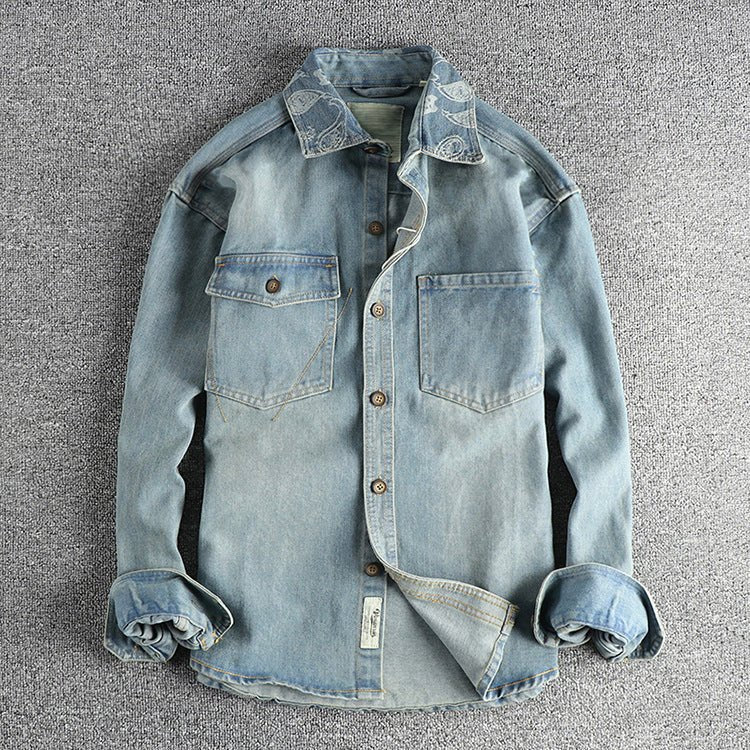 Denim overhemd met kraag met paisleypatroon voor heren - Jorisenmerle
