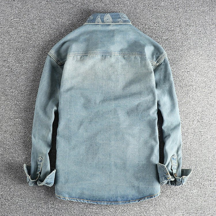 Denim overhemd met kraag met paisleypatroon voor heren - Jorisenmerle
