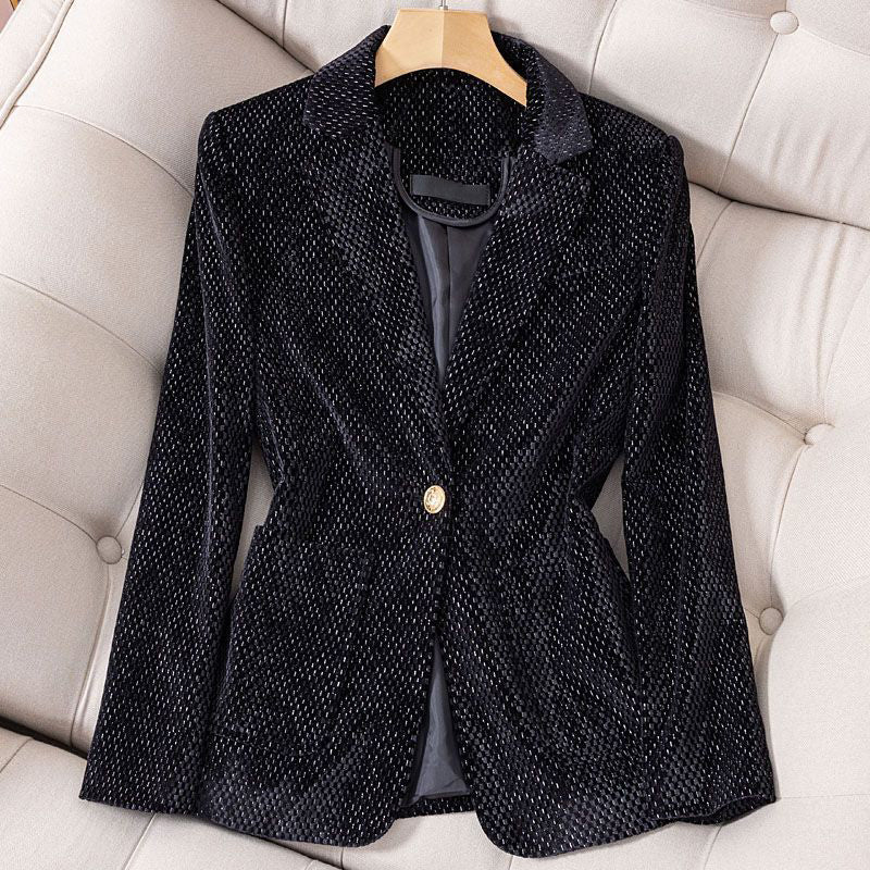 Formele Geruite Fluwelen Blazer voor Dames met Gouden Knopen - Jorisenmerle