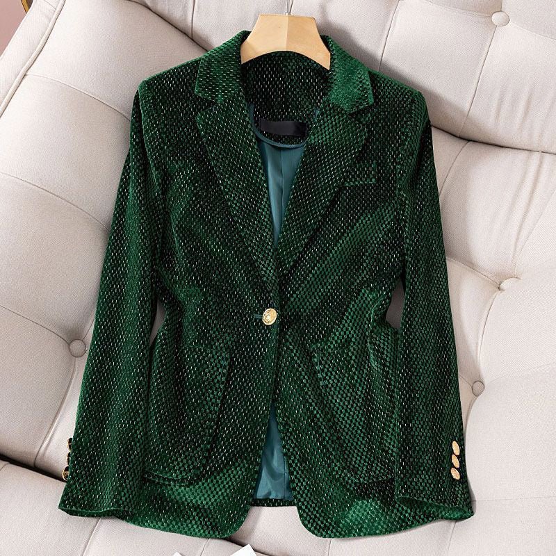 Formele Geruite Fluwelen Blazer voor Dames met Gouden Knopen - Jorisenmerle