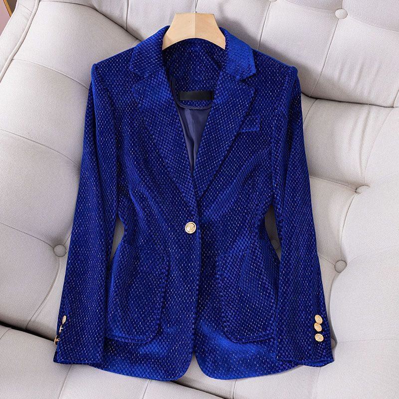 Formele Geruite Fluwelen Blazer voor Dames met Gouden Knopen - Jorisenmerle