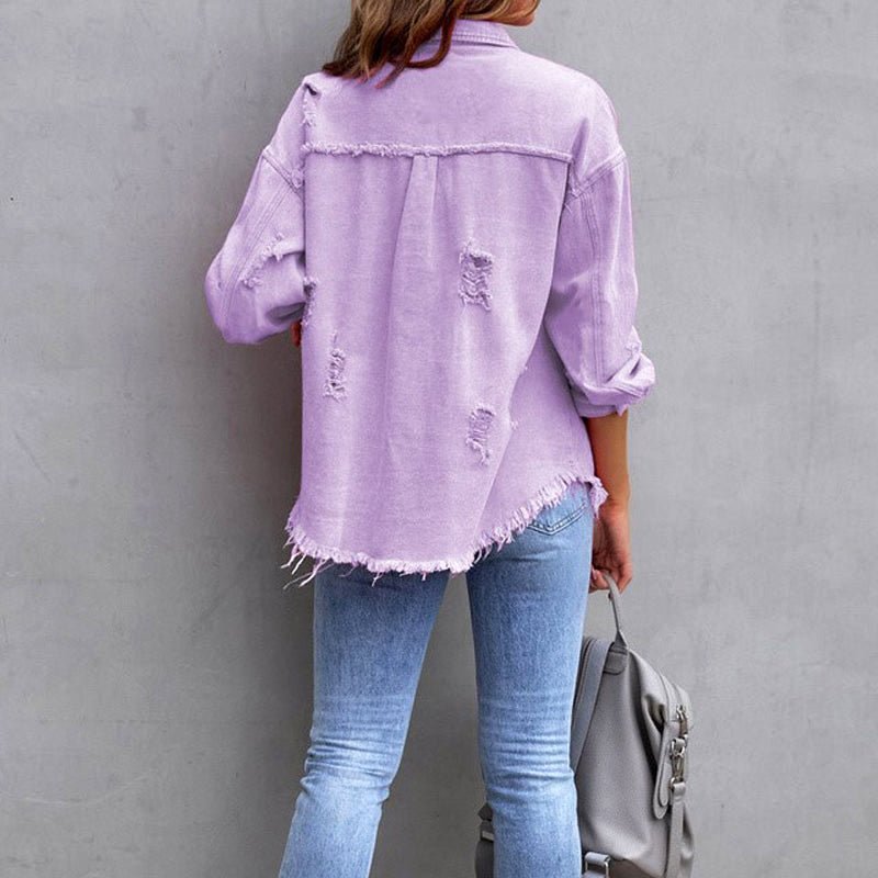 Gerafelde oversized denimjas voor vrouwen - Jorisenmerle