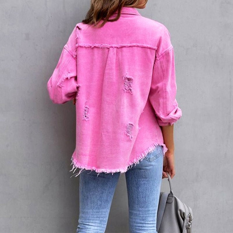 Gerafelde oversized denimjas voor vrouwen - Jorisenmerle