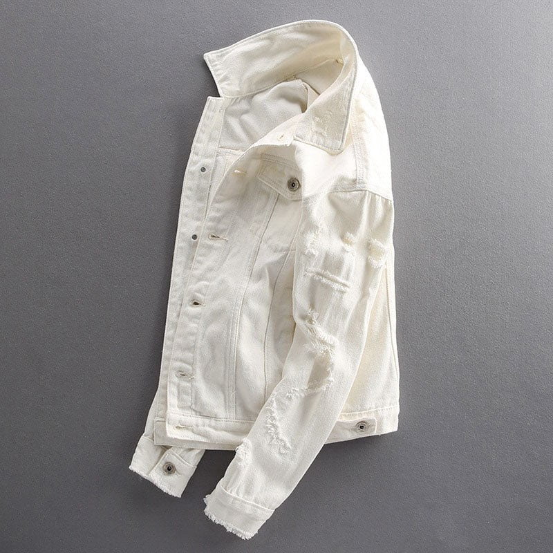 Heren Denim Jas in Effenkleur met Gescheurde Mouwen - Jorisenmerle