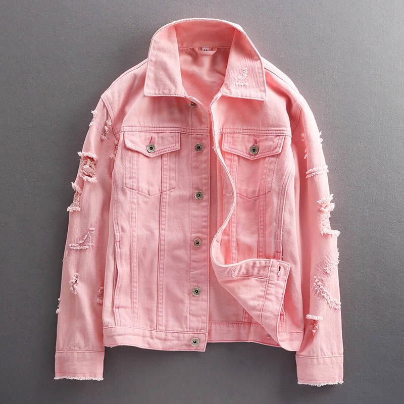 Heren Denim Jas in Effenkleur met Gescheurde Mouwen - Jorisenmerle