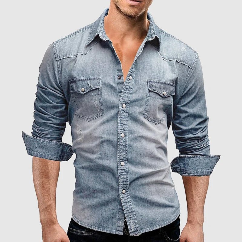 Heren Denim Overhemd met Lange Mouwen en Drukknopen - Jorisenmerle