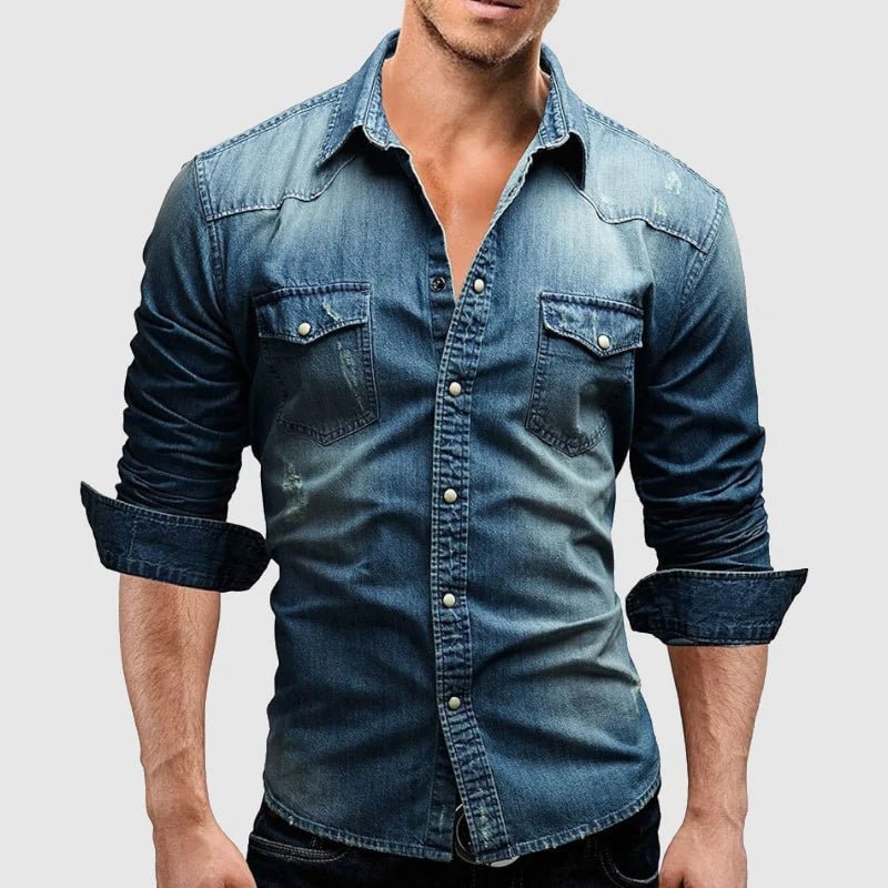 Heren Denim Overhemd met Lange Mouwen en Drukknopen - Jorisenmerle