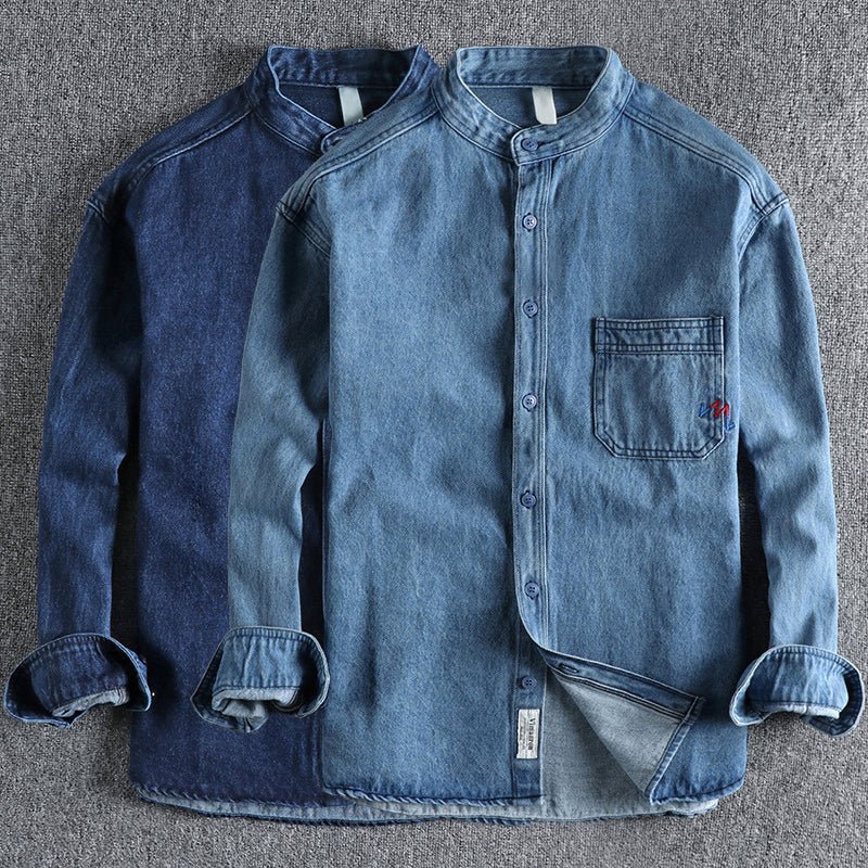 Heren denim overhemd met standaard kraag - Jorisenmerle