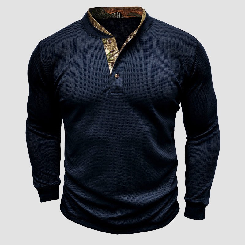 Heren Henley T-shirt met lange mouwen en contrasterende kraag - Jorisenmerle
