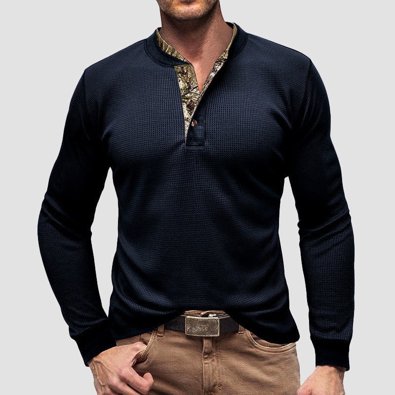 Heren Henley T-shirt met lange mouwen en contrasterende kraag - Jorisenmerle