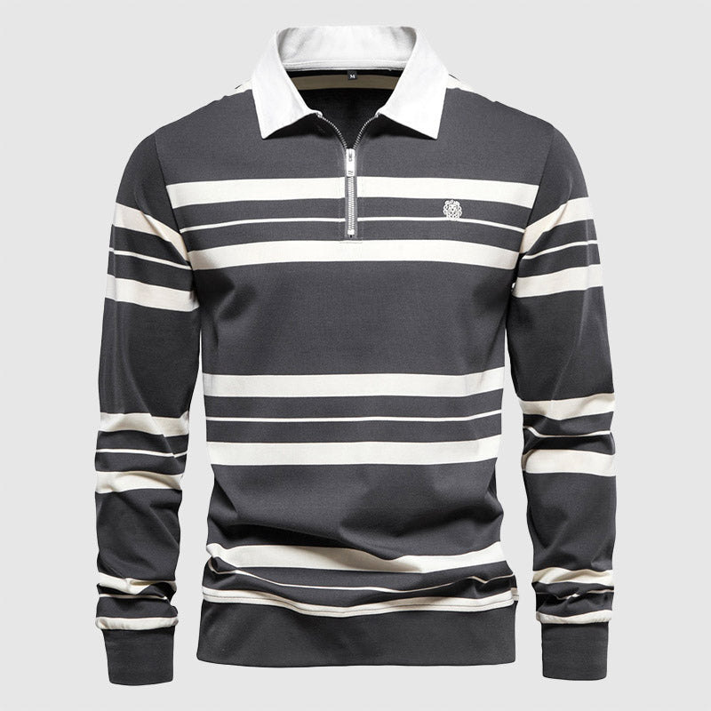 Heren Poloshirt met Lange Mouwen, Strepen en Ritssluiting - Jorisenmerle