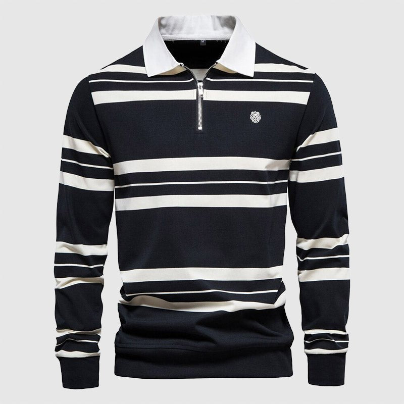 Heren Poloshirt met Lange Mouwen, Strepen en Ritssluiting - Jorisenmerle