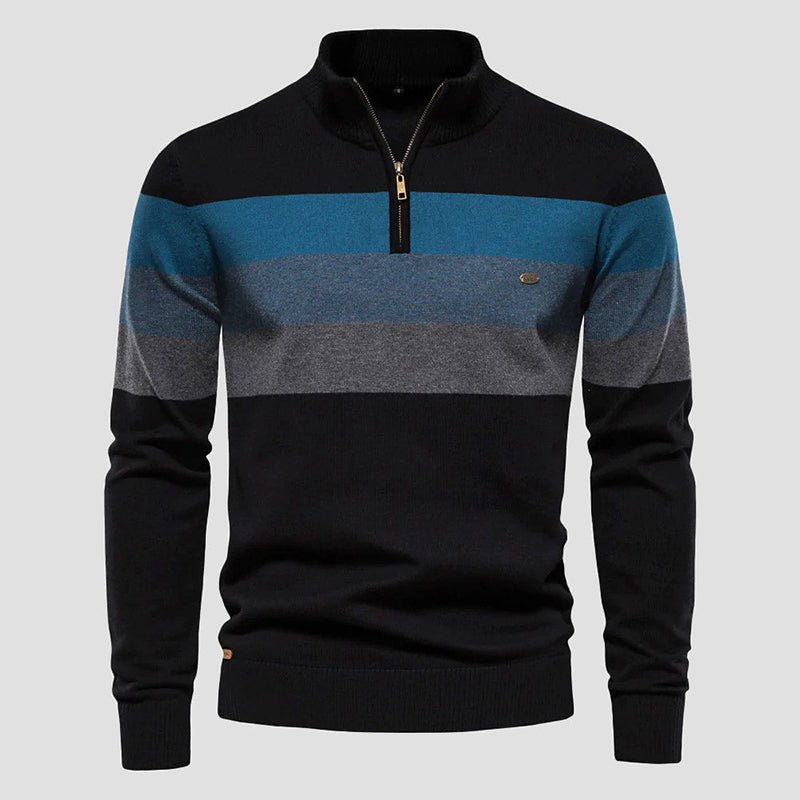 Heren Slim - Fit Trui met Halve Ritssluiting en Strepen - Jorisenmerle