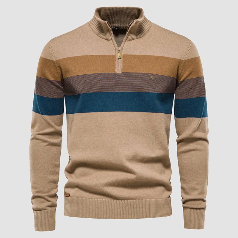 Heren Slim - Fit Trui met Halve Ritssluiting en Strepen - Jorisenmerle