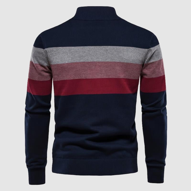 Heren Slim - Fit Trui met Halve Ritssluiting en Strepen - Jorisenmerle