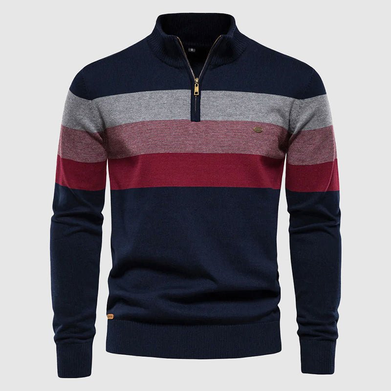 Heren Slim - Fit Trui met Halve Ritssluiting en Strepen - Jorisenmerle