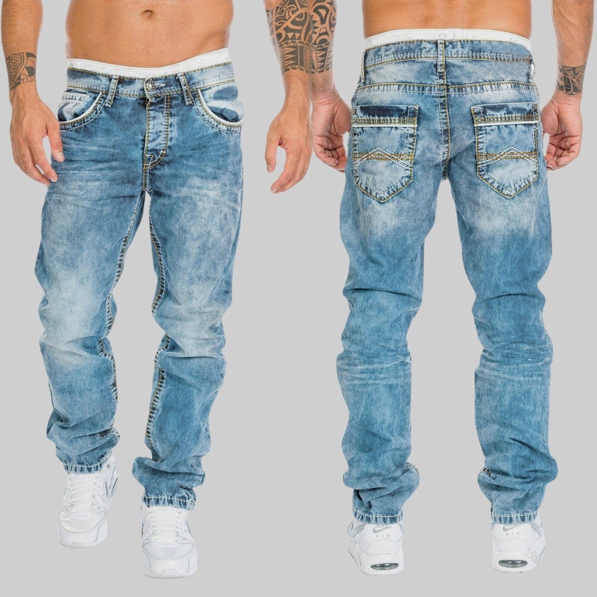 Heren straight - leg denim jeans met versleten look - Jorisenmerle