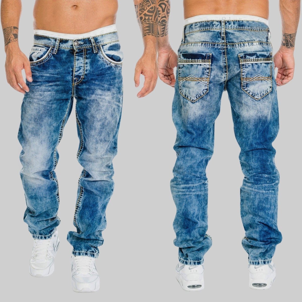 Heren straight - leg denim jeans met versleten look - Jorisenmerle