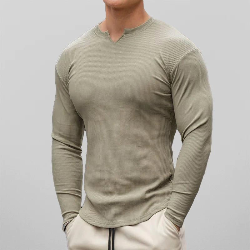Slim - fit T-shirt met lange mouwen en ribboord voor heren - Jorisenmerle