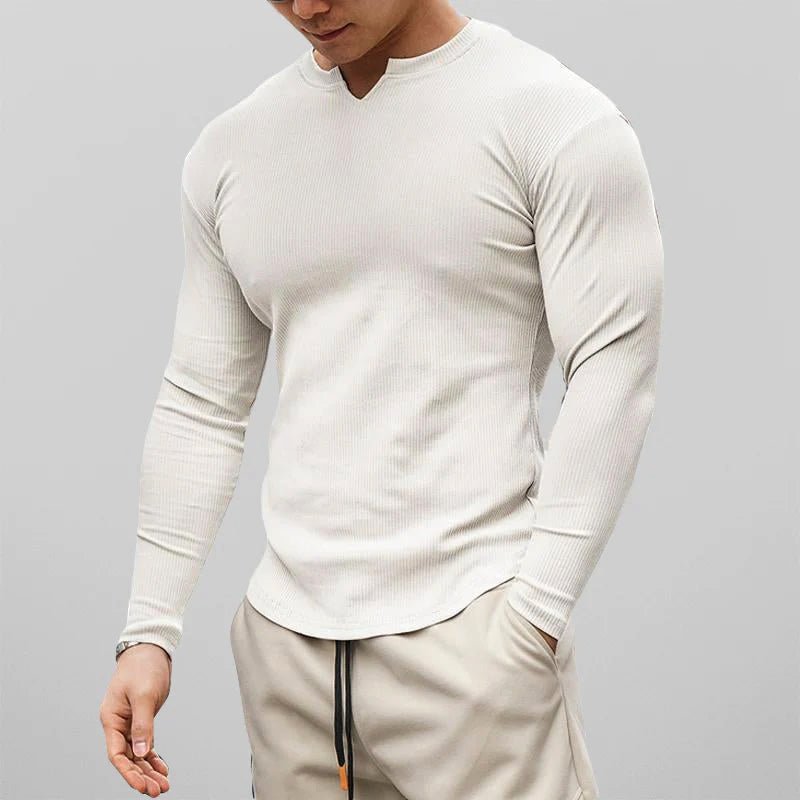 Slim - fit T-shirt met lange mouwen en ribboord voor heren - Jorisenmerle