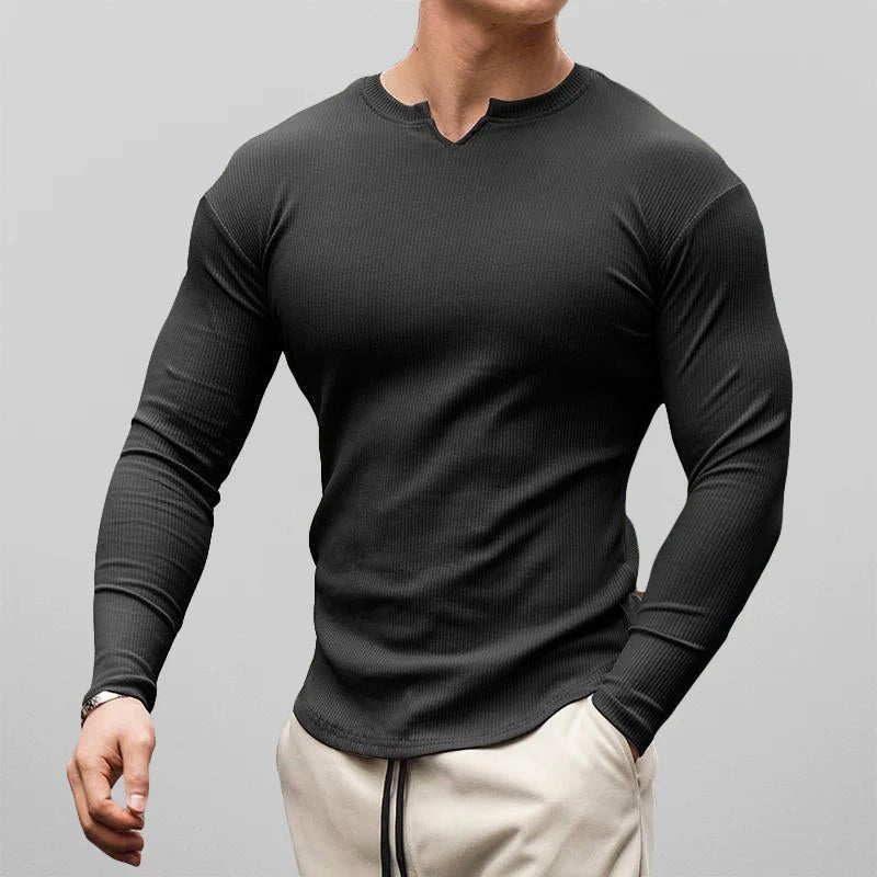 Slim - fit T-shirt met lange mouwen en ribboord voor heren - Jorisenmerle
