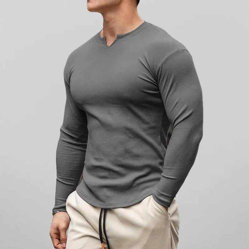 Slim - fit T-shirt met lange mouwen en ribboord voor heren - Jorisenmerle