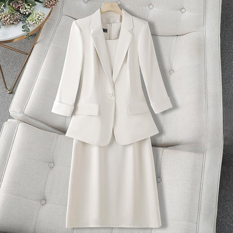 Tweedelige blazer en jurk kantoorset voor dames met enkele knoopsluiting - Jorisenmerle