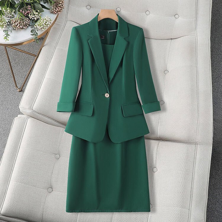 Tweedelige blazer en jurk kantoorset voor dames met enkele knoopsluiting - Jorisenmerle