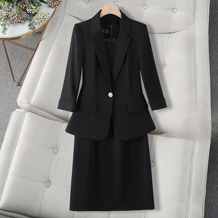 Tweedelige blazer en jurk kantoorset voor dames met enkele knoopsluiting - Jorisenmerle
