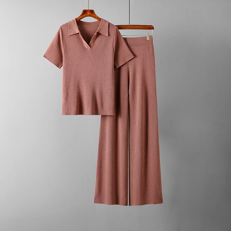 Tweedelige loungeset voor dames met V - hals top en wijde broek - Jorisenmerle