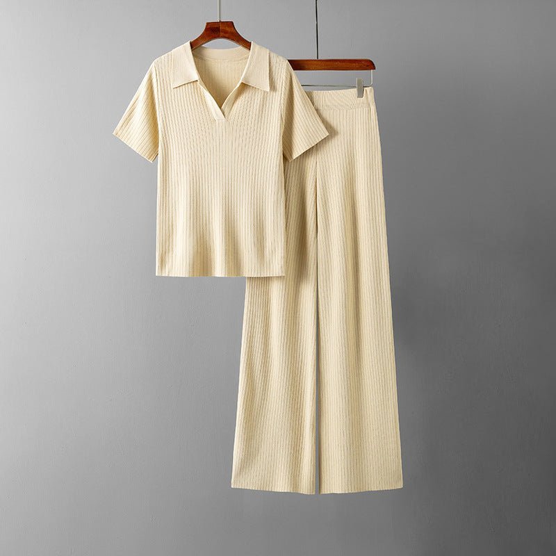 Tweedelige loungeset voor dames met V - hals top en wijde broek - Jorisenmerle