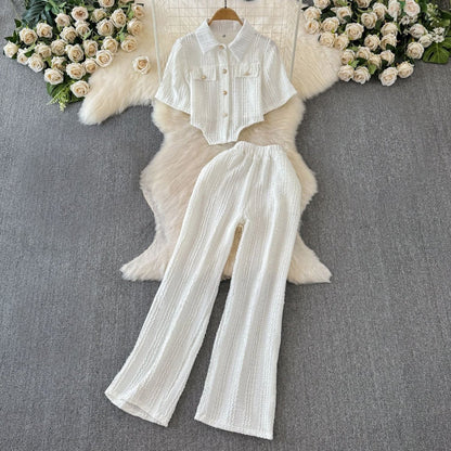 Casual shirt met korte mouwen en wijde broek set voor dames - Jorisenmerle