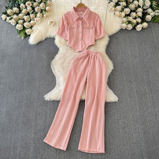 Casual shirt met korte mouwen en wijde broek set voor dames - Jorisenmerle