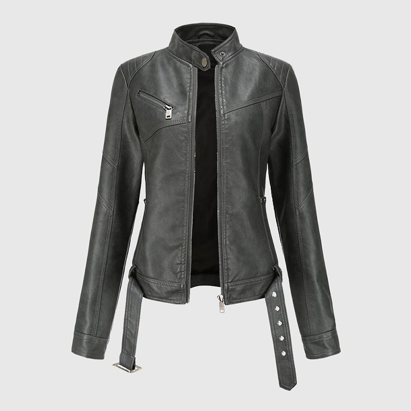 Dames Cropped Motorjack van Imitatieleer met Riem - Jorisenmerle