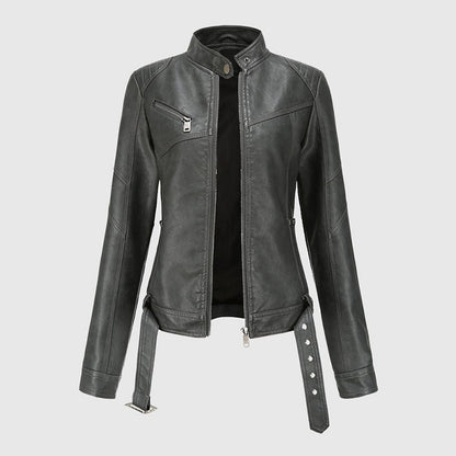 Dames Cropped Motorjack van Imitatieleer met Riem - Jorisenmerle