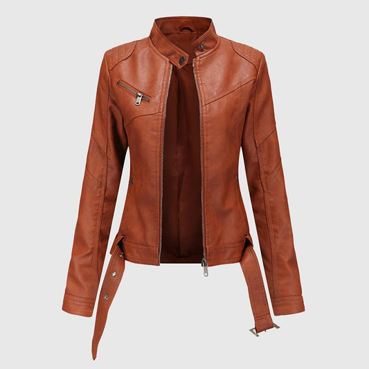 Dames Cropped Motorjack van Imitatieleer met Riem - Jorisenmerle