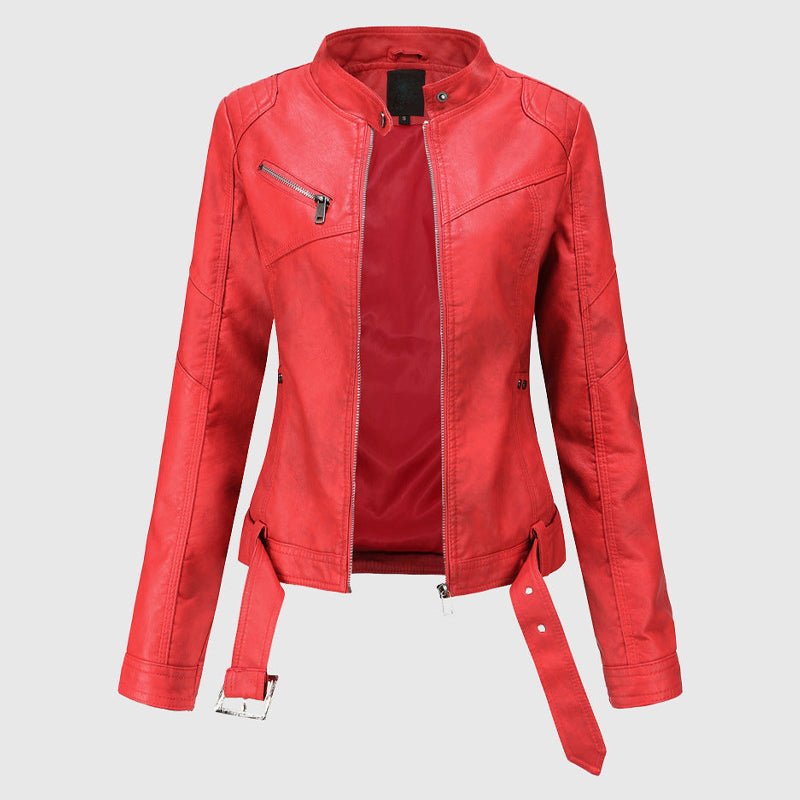 Dames Cropped Motorjack van Imitatieleer met Riem - Jorisenmerle