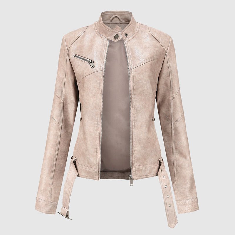 Dames Cropped Motorjack van Imitatieleer met Riem - Jorisenmerle